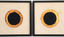 MUTA Wladd Trous noirs, 22,5x22,5cm Encre de chine, papier Lokta, feuilles dorées, 2019